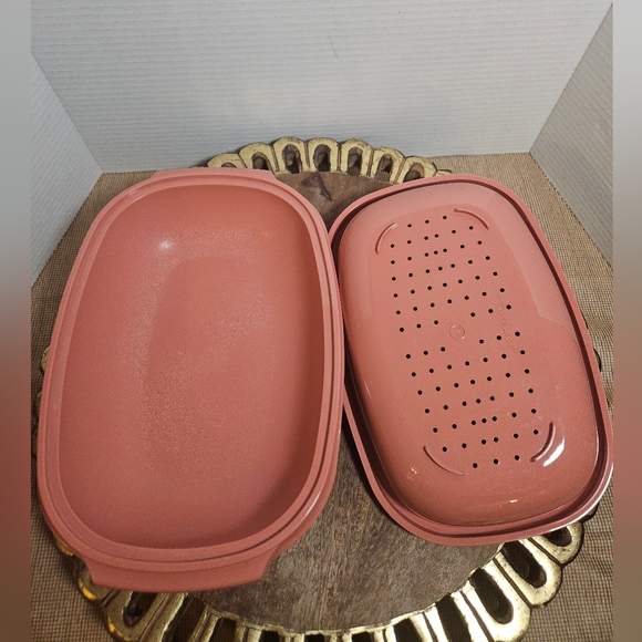 Tupperware Microwave Steamer Serving Bowl 3 Piece Dusty Rose Pink 1273-3 Vintage - Picture 9 of 14